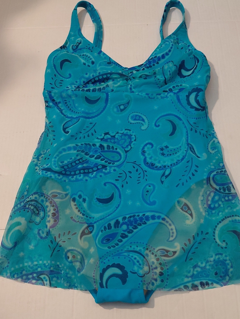 Gottex Womens Size 10 Turquoise Paisley One Piece Swimdress Sheer Nice Clean